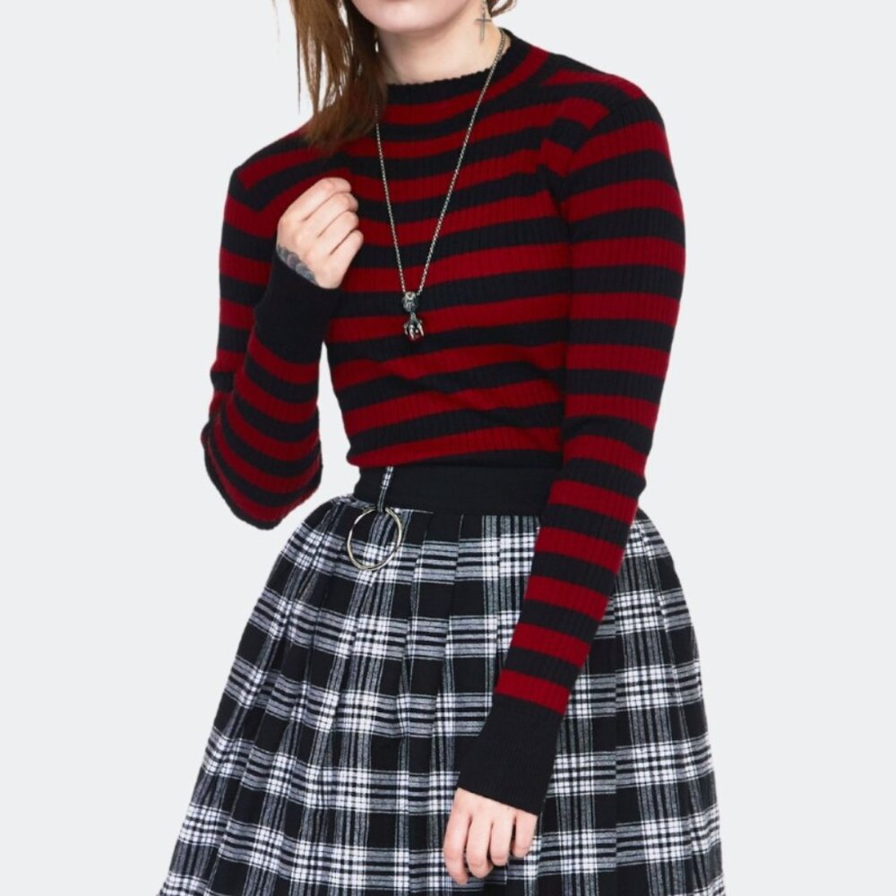 Jawbreaker Black & Red Striped Sweater Mock Neck Zipppers Goth Punk Emo Metal XL